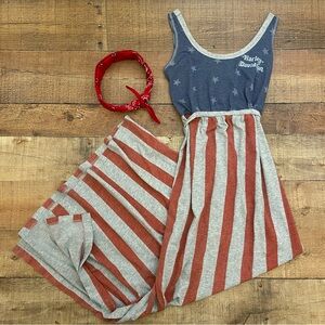 Harley-Davidson Red Blue Gray Maxi Dress with Bandana